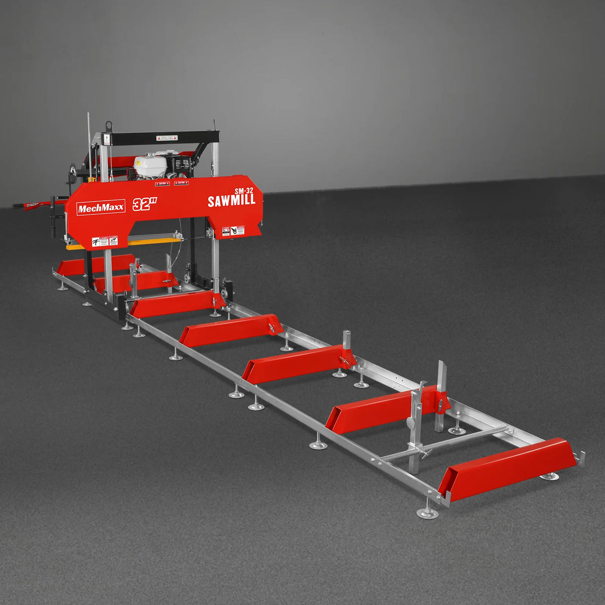 MechMaxx 32" Portable Sawmill (5 x Blades Included), HONDA GX390 389cc E-Start Gasoline Engine, 26.5" Board Width, 20' Track Length (13' Track Length + 6.4' Track Extension Included), SM-32