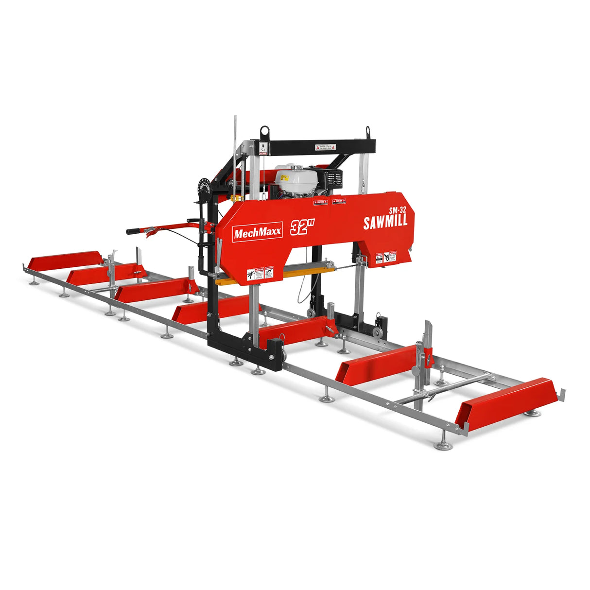 MechMaxx 32" Portable Sawmill (5 x Blades Included), HONDA GX390 389cc E-Start Gasoline Engine, 26.5" Board Width, 20' Track Length (13' Track Length + 6.4' Track Extension Included), SM-32