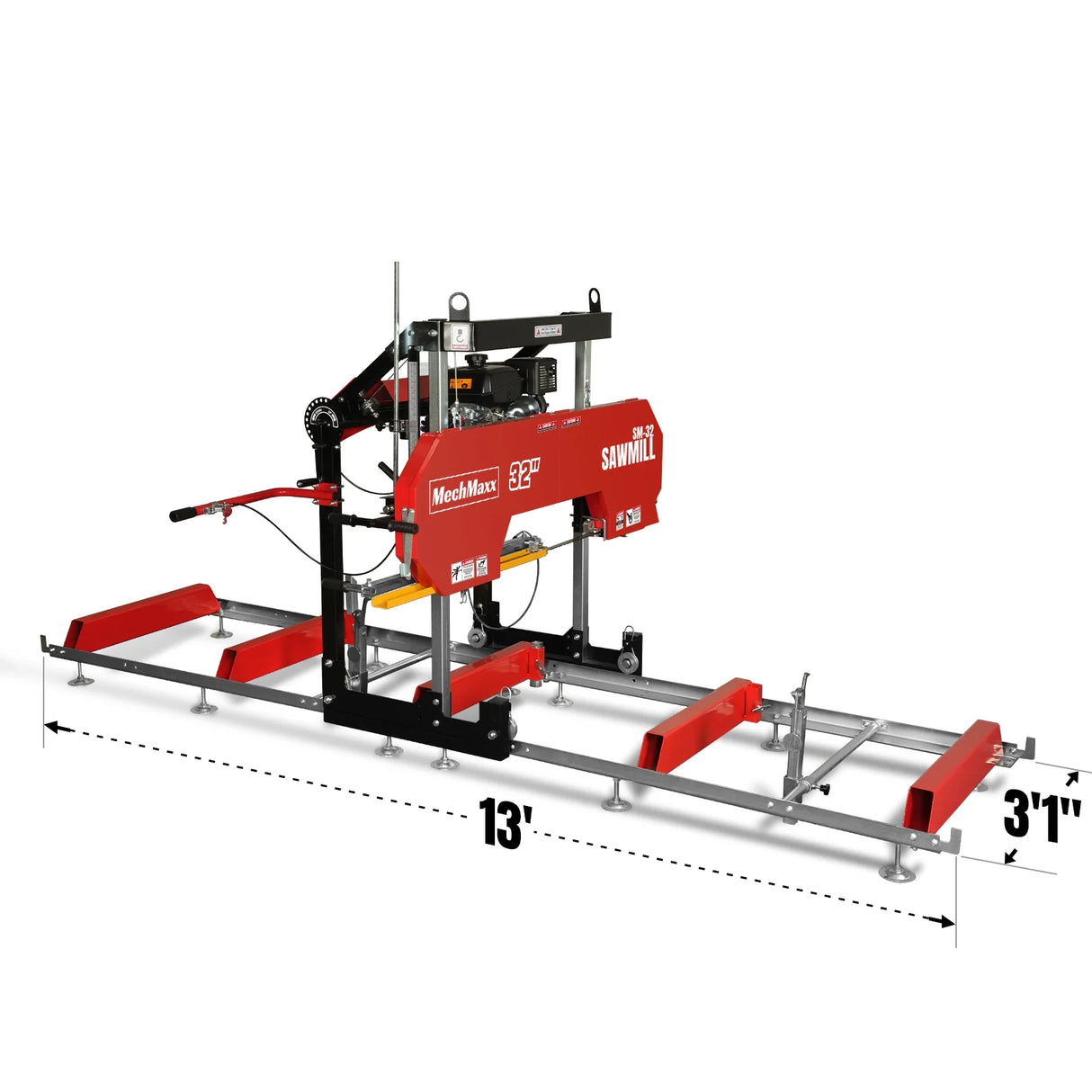 MechMaxx 32" Portable Sawmill, KOHLER CH440 429cc E-Start Gasoline Engine, 26.5" Board Width, 13' Track Length, SM-32