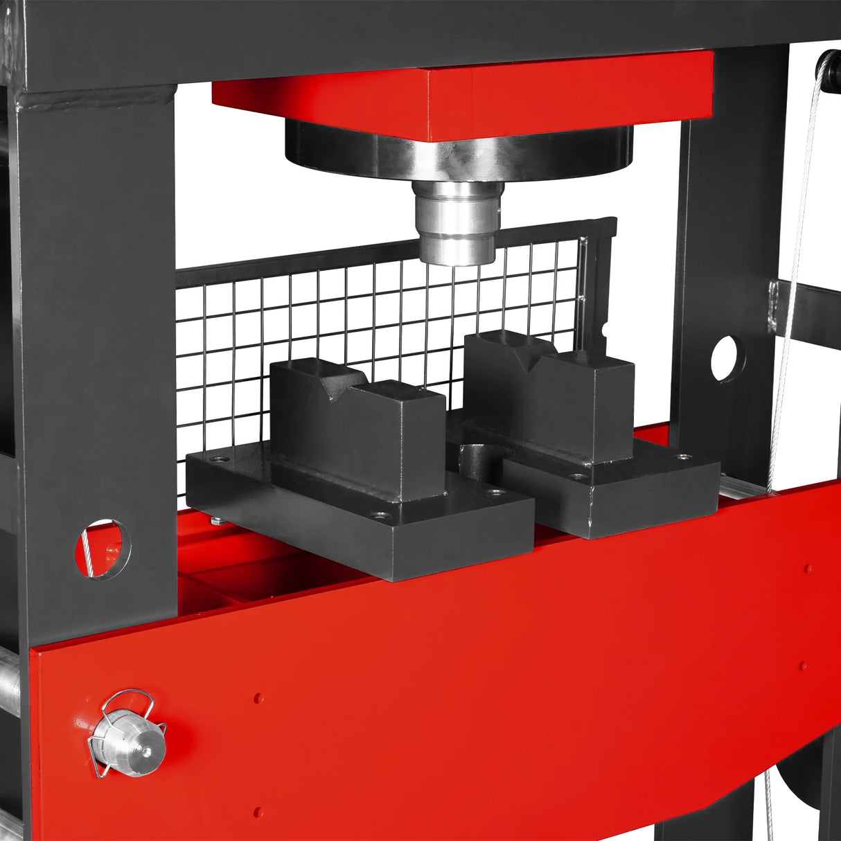 100 Ton H-Frame Air/Hydraulic Shop Press with Hand Winch, Fully Welded Steel Frame, Safety Guard, Foot Pedal Control, HSP100