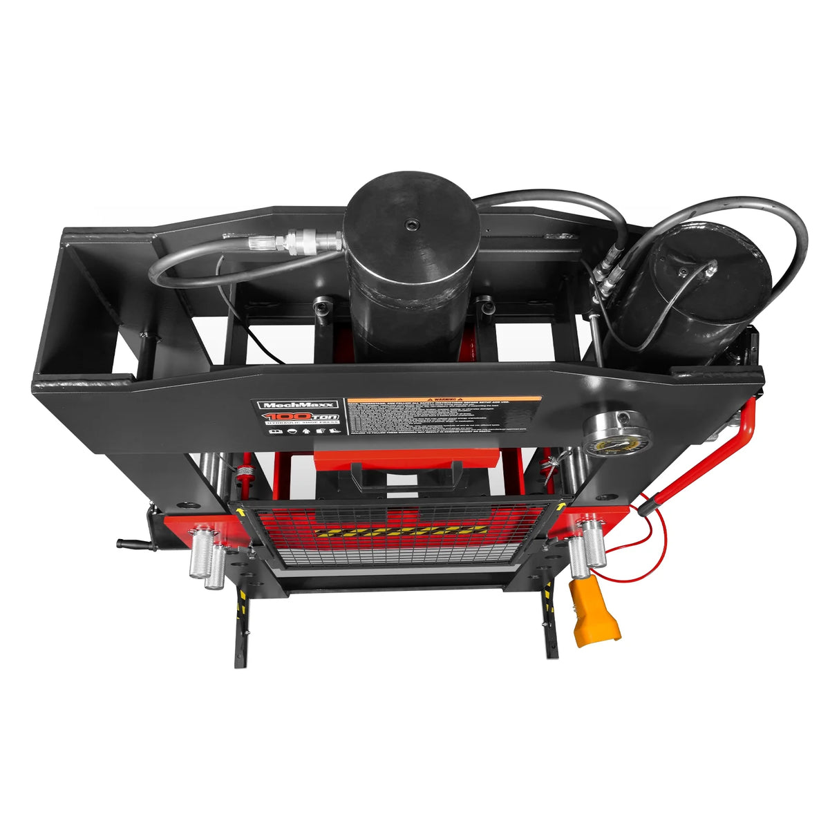 100 Ton H-Frame Air/Hydraulic Shop Press with Hand Winch, Fully Welded Steel Frame, Safety Guard, Foot Pedal Control, HSP100