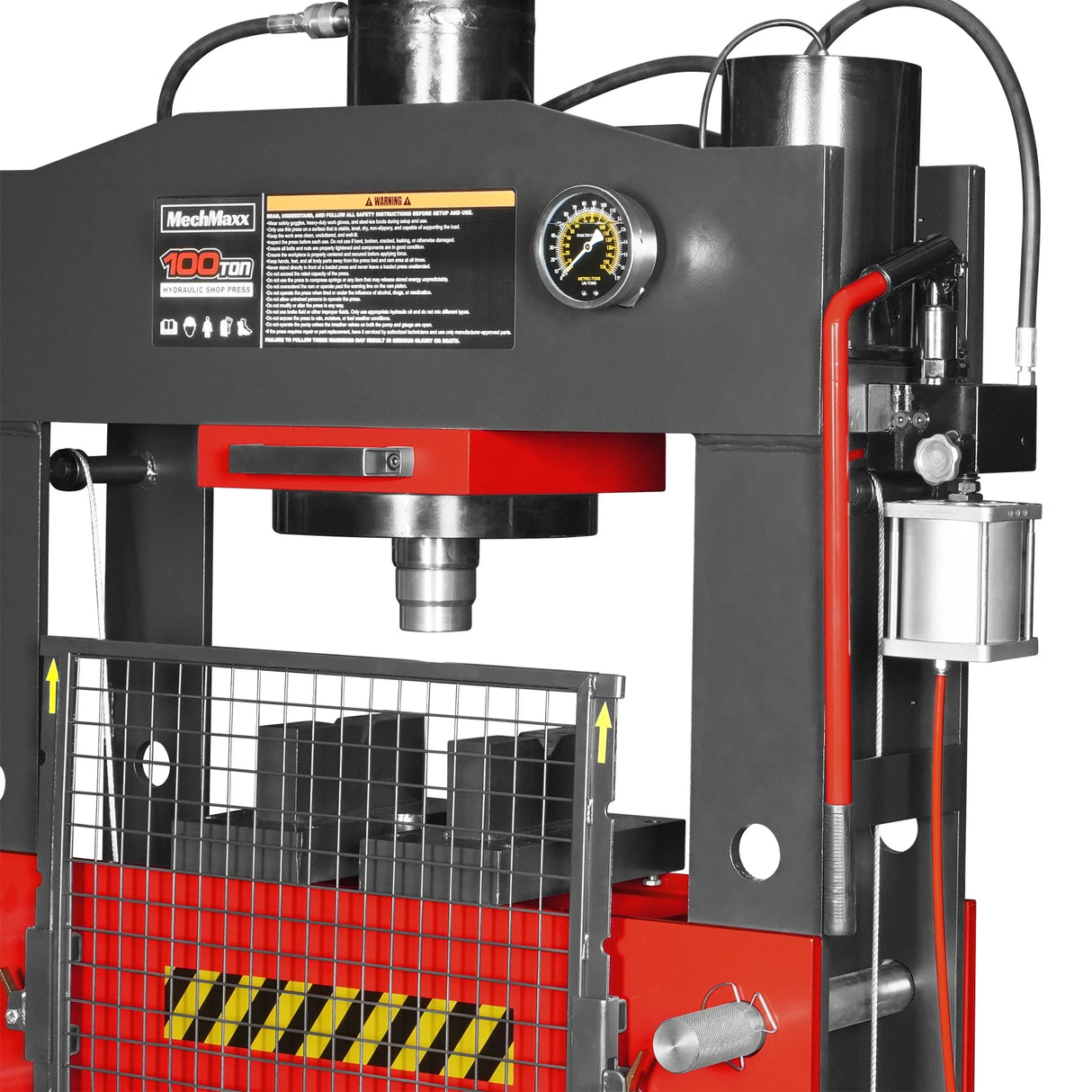 100 Ton H-Frame Air/Hydraulic Shop Press with Hand Winch, Fully Welded Steel Frame, Safety Guard, Foot Pedal Control, HSP100