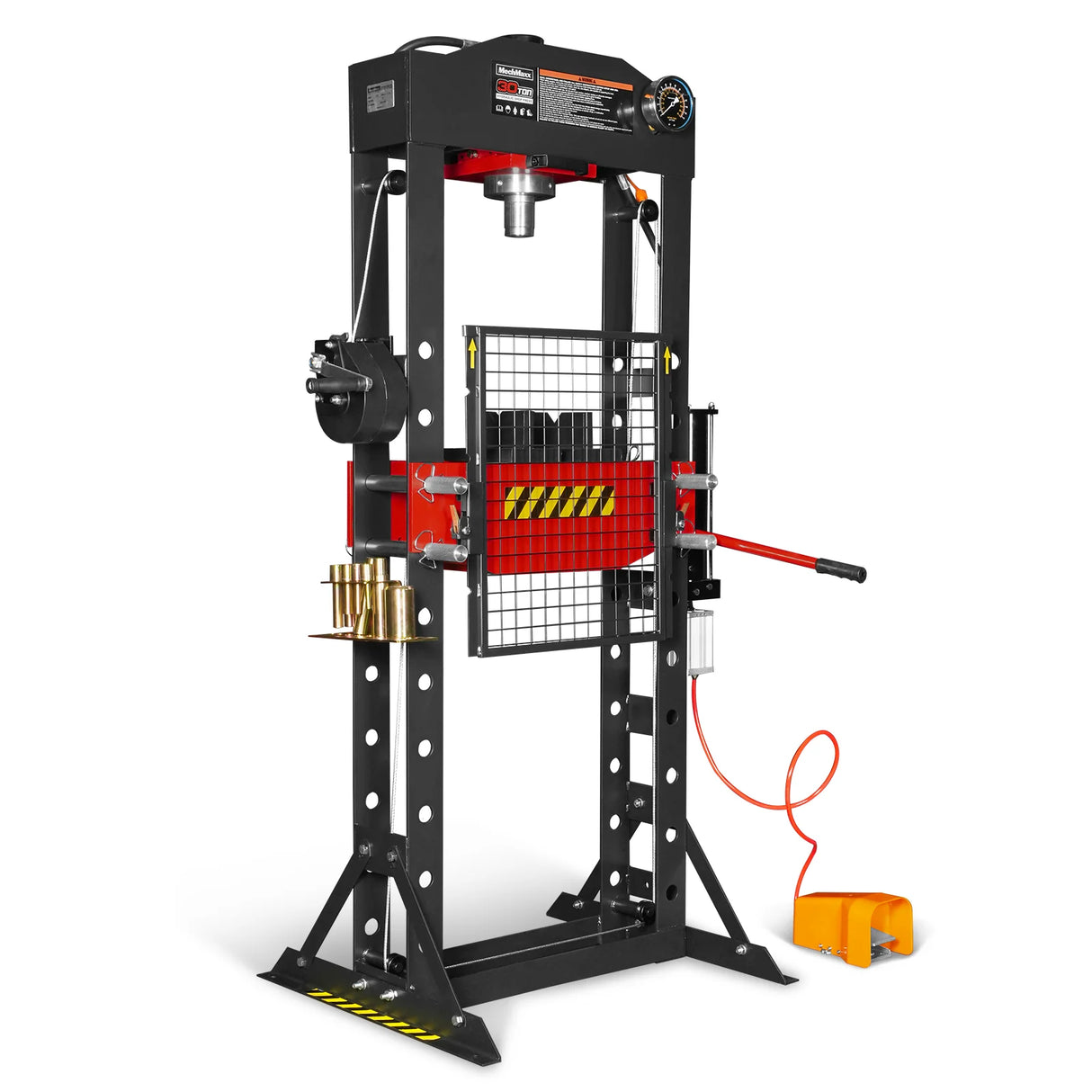 30 Ton H-Frame Air/Hydraulic Shop Press with Hand Winch & Press Pin Kit, Fully Welded Steel Frame, Safety Guard, Foot Pedal Control, HSP30