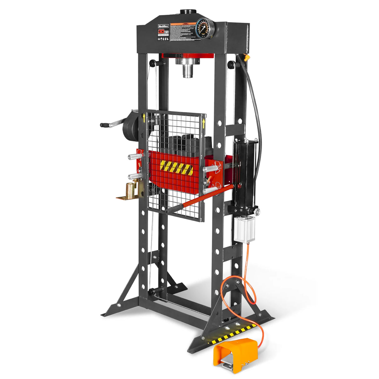 30 Ton H-Frame Air/Hydraulic Shop Press with Hand Winch & Press Pin Kit, Fully Welded Steel Frame, Safety Guard, Foot Pedal Control, HSP30
