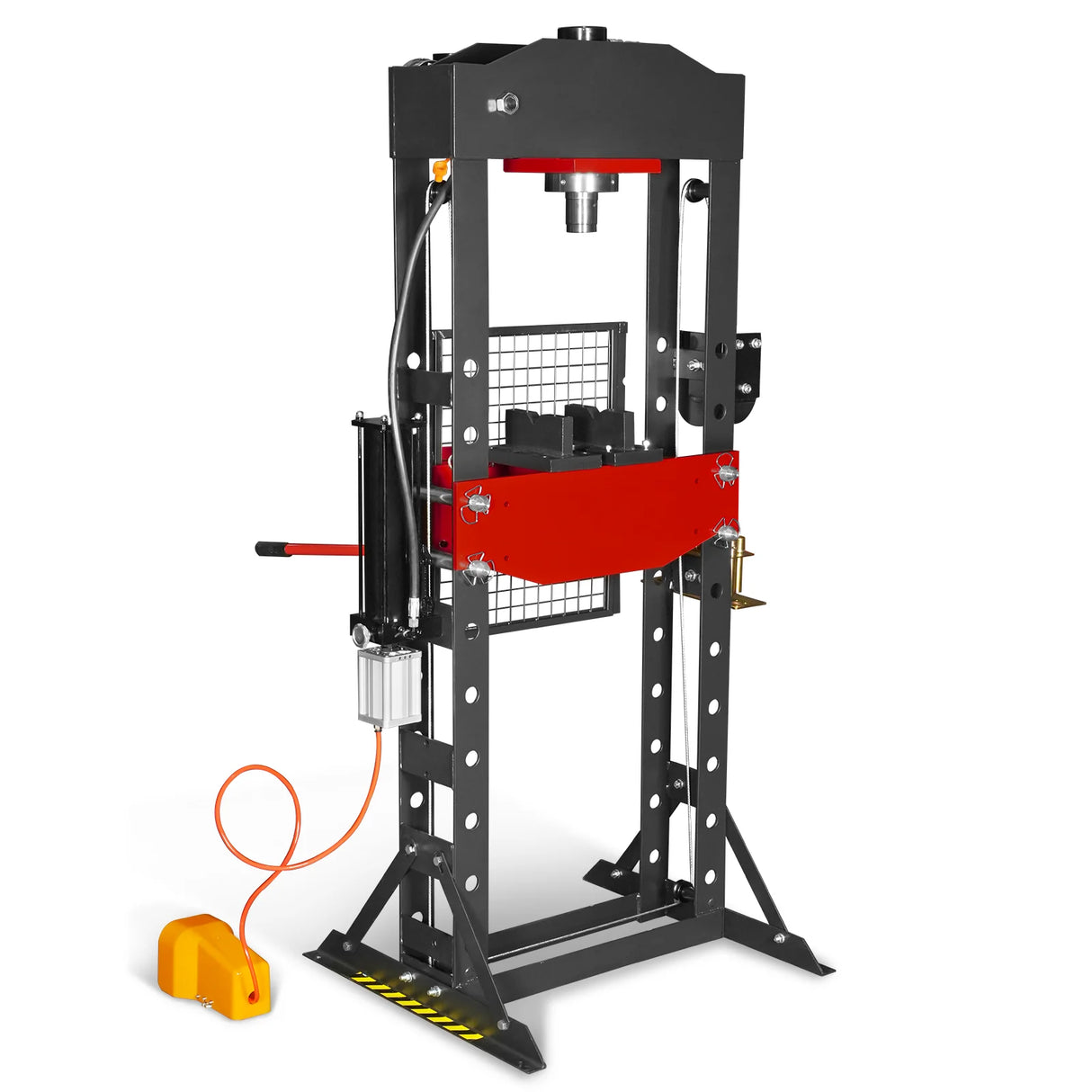 30 Ton H-Frame Air/Hydraulic Shop Press with Hand Winch & Press Pin Kit, Fully Welded Steel Frame, Safety Guard, Foot Pedal Control, HSP30