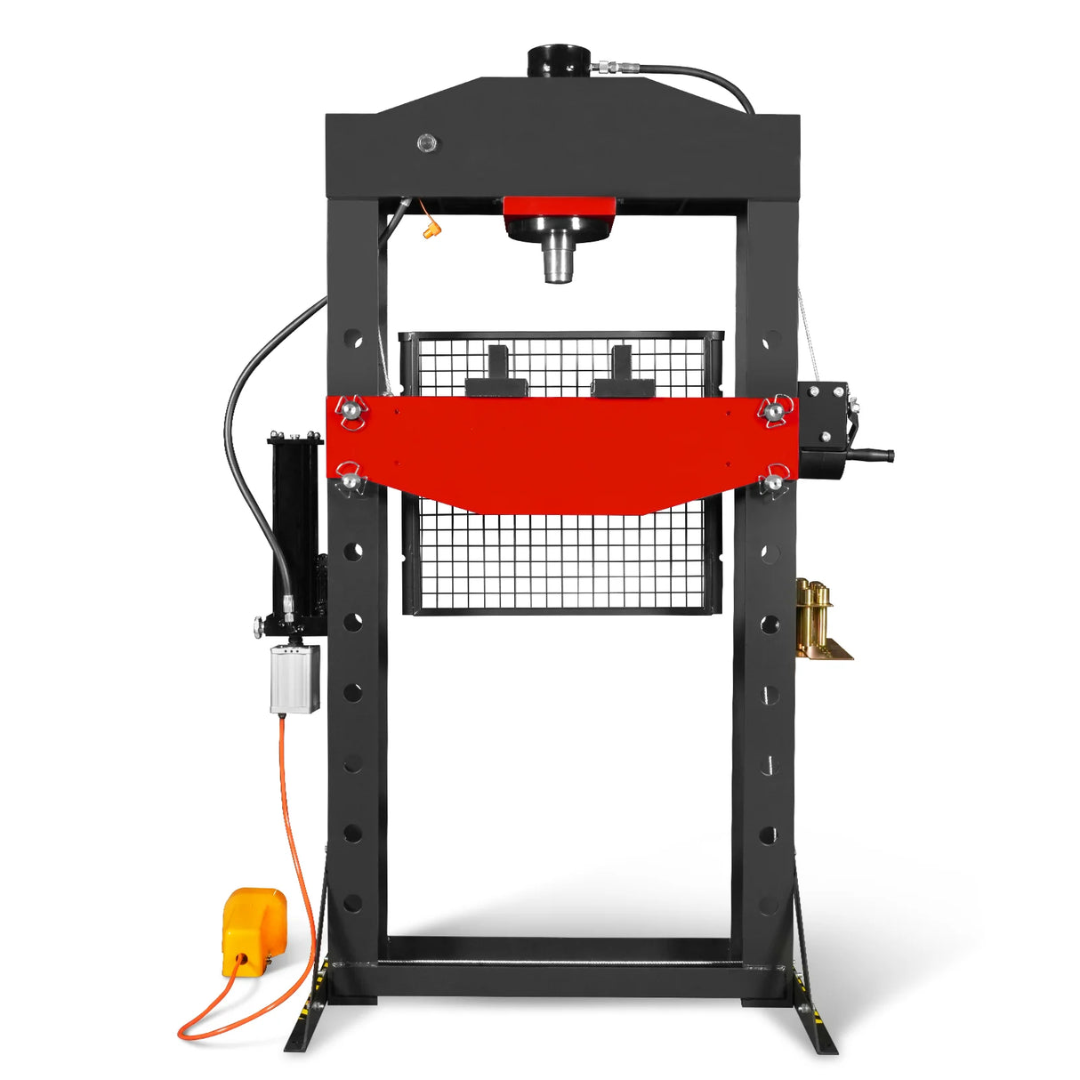 50 Ton H-Frame Air/Hydraulic Shop Press with Hand Winch & Press Pin Kit, Fully Welded Steel Frame, Safety Guard, Foot Pedal Control, HSP50