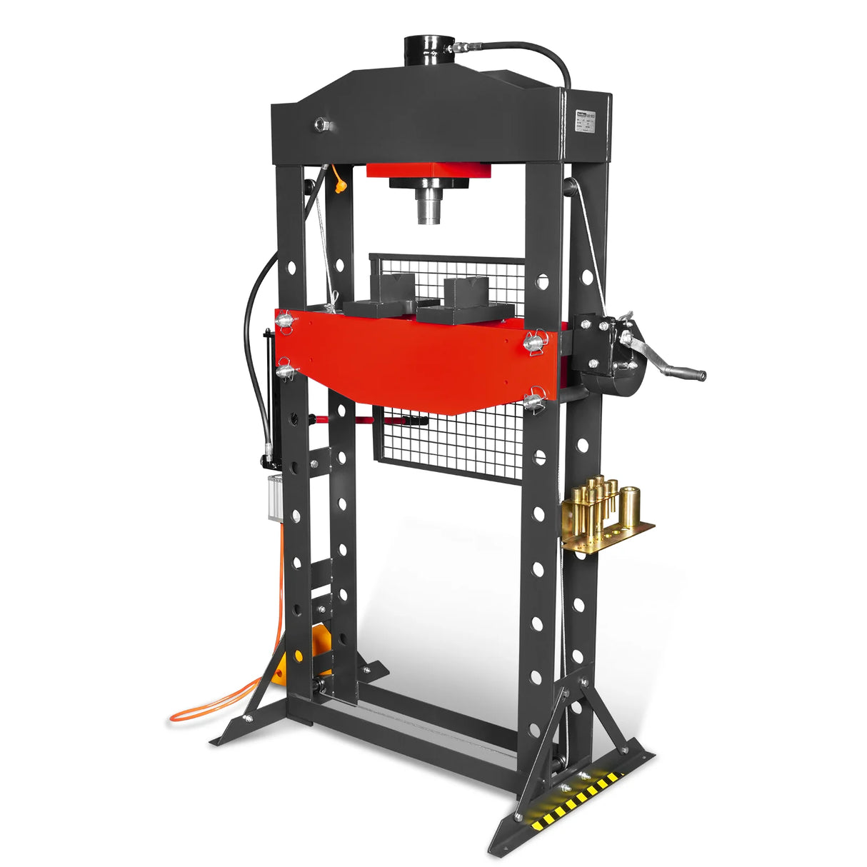 50 Ton H-Frame Air/Hydraulic Shop Press with Hand Winch & Press Pin Kit, Fully Welded Steel Frame, Safety Guard, Foot Pedal Control, HSP50