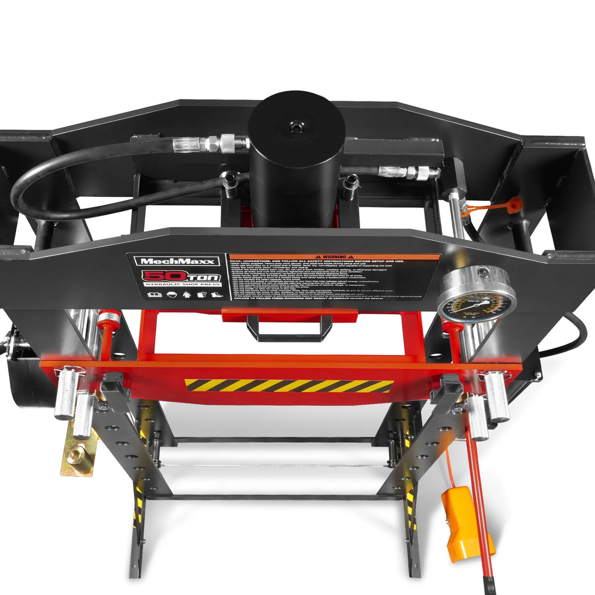 50 Ton H-Frame Air/Hydraulic Shop Press with Hand Winch & Press Pin Kit, Fully Welded Steel Frame, Safety Guard, Foot Pedal Control, HSP50