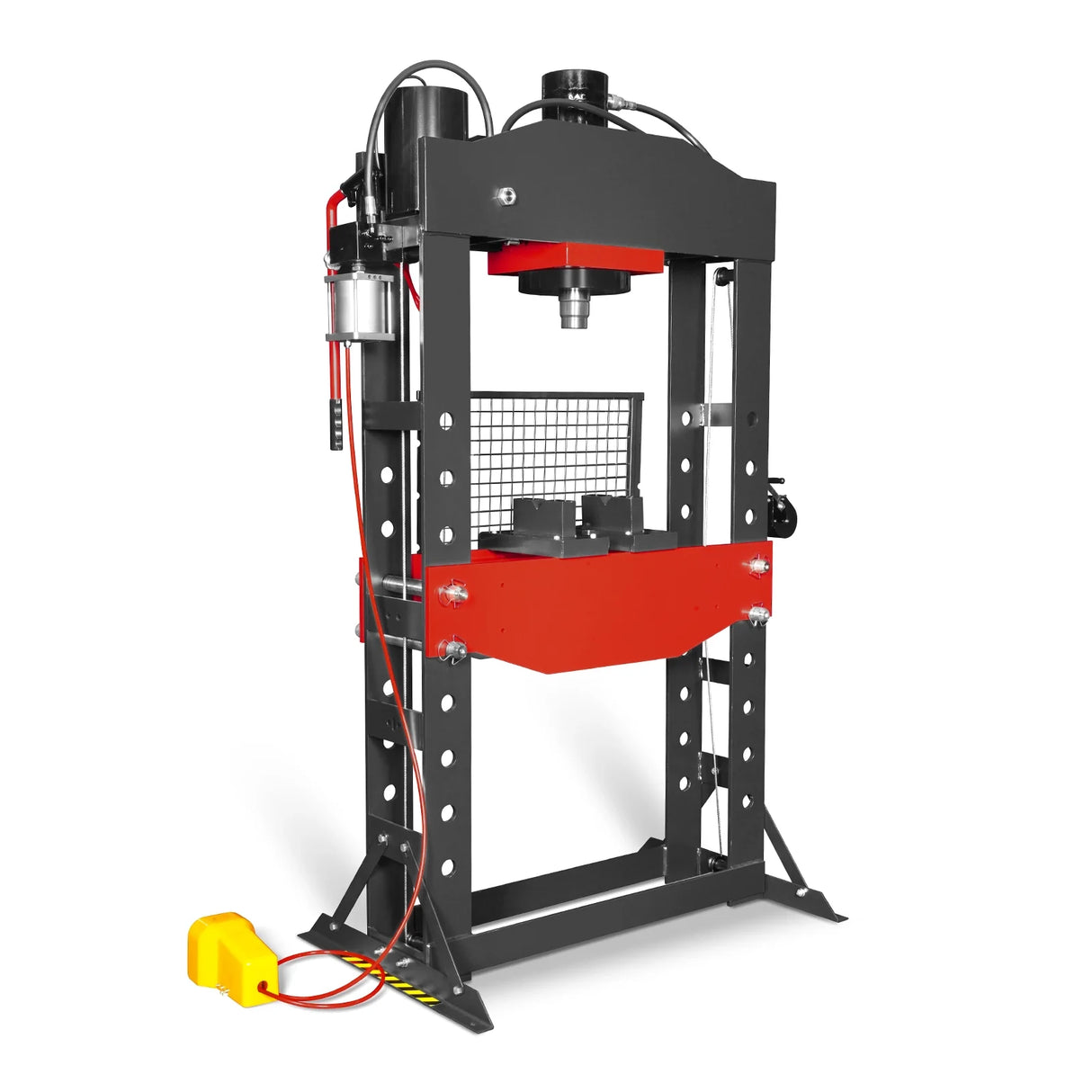 75 Ton H-Frame Air/Hydraulic Shop Press with Hand Winch, Fully Welded Steel Frame, Safety Guard, Foot Pedal Control, HSP75