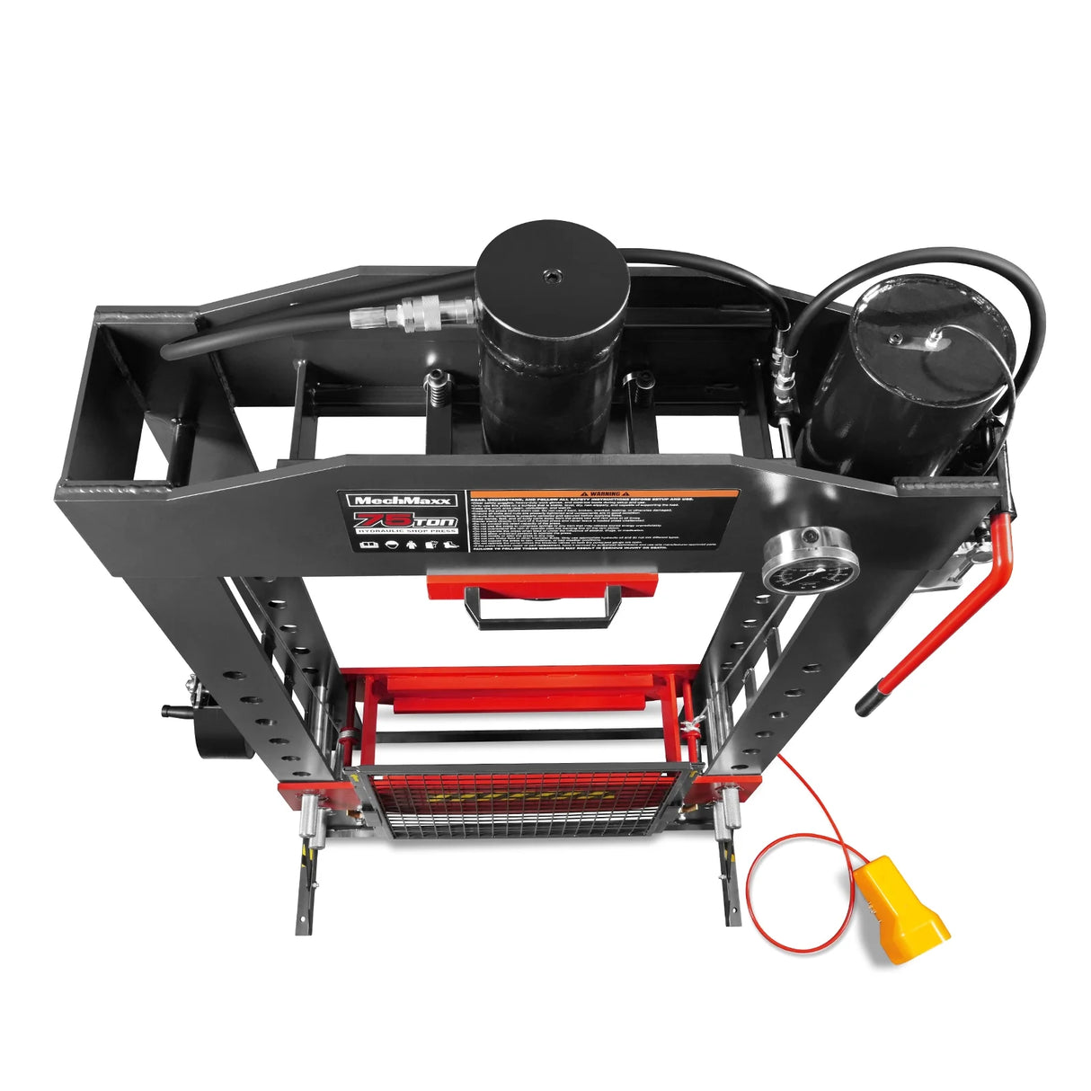 75 Ton H-Frame Air/Hydraulic Shop Press with Hand Winch, Fully Welded Steel Frame, Safety Guard, Foot Pedal Control, HSP75