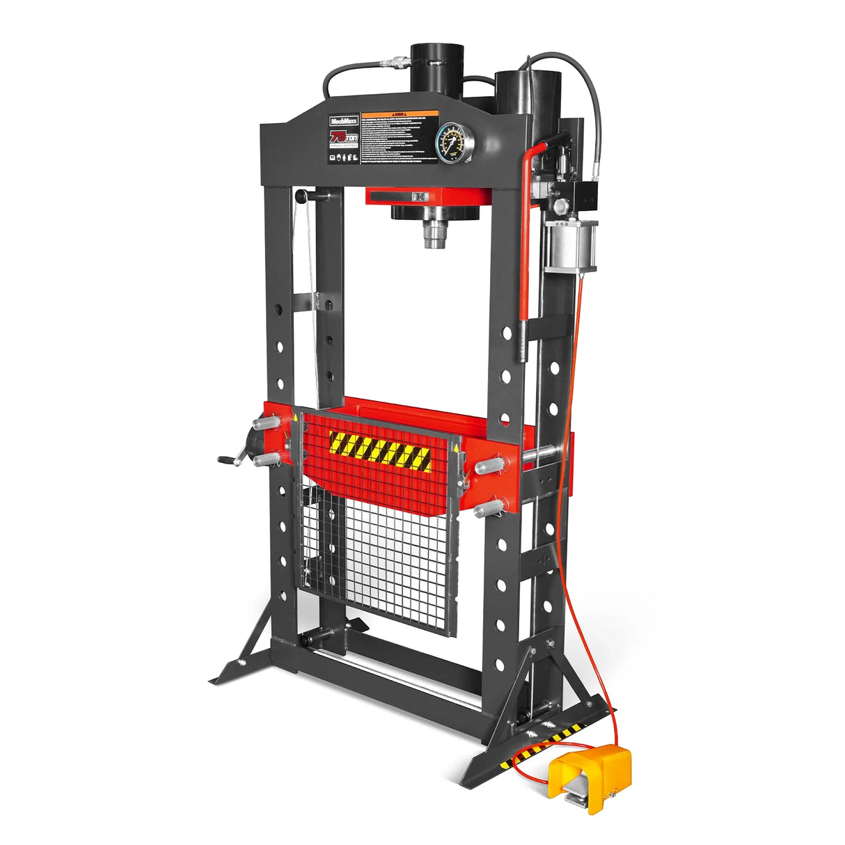 75 Ton H-Frame Air/Hydraulic Shop Press with Hand Winch, Fully Welded Steel Frame, Safety Guard, Foot Pedal Control, HSP75