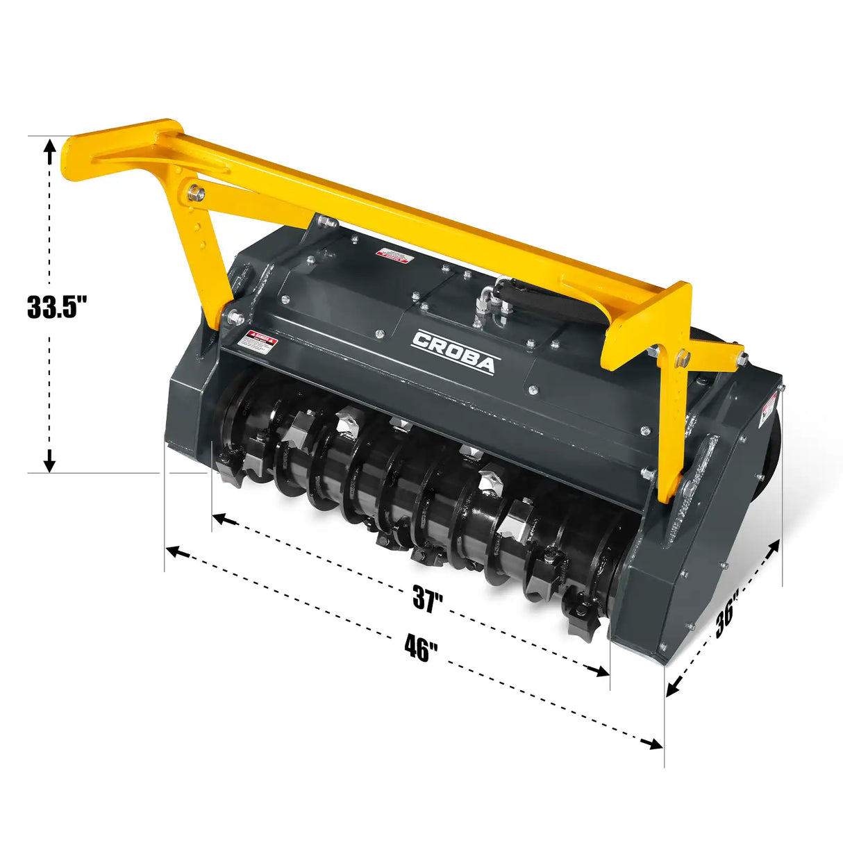 37"Mini Skid Steer Drum Forestry Brush Mulcher Attachment, Hydraulic Flow Range 11 To 16 GPM, MCH37