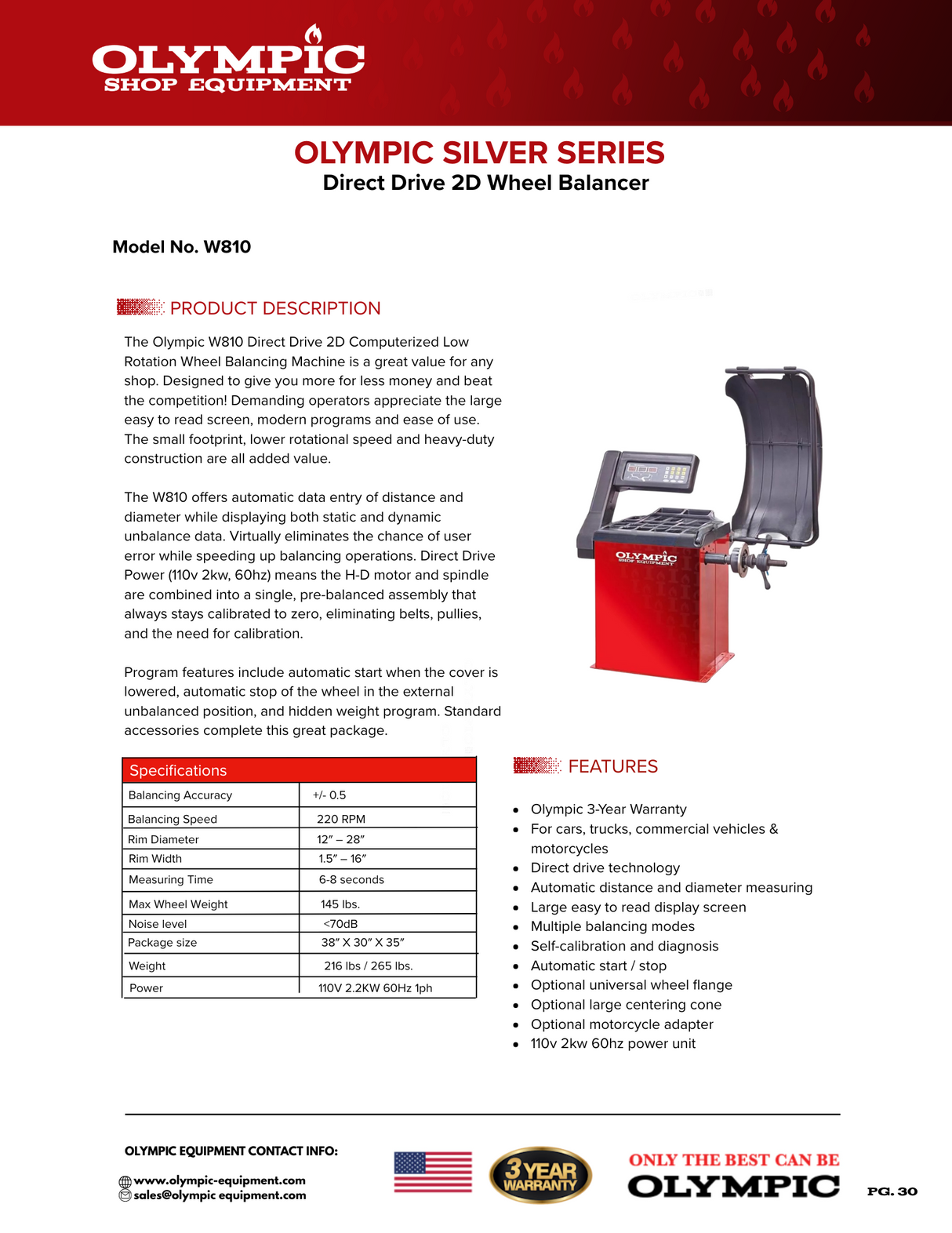 Olympic Equipment Direct-Drive 2D Computerized Wheel Balancer W810
