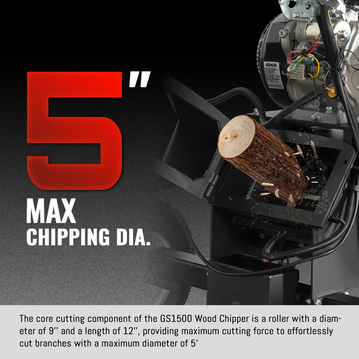 MechMaxx 5 inch E-start KOHLER 429cc Gasoline Engine Powered Wood Chipper, GS1500