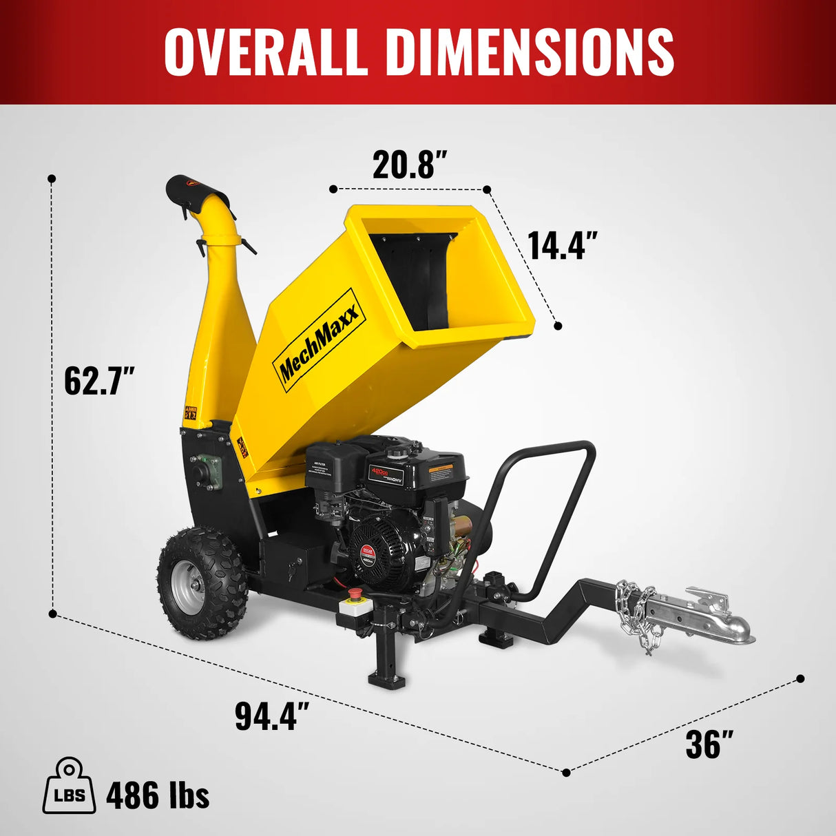 MechMaxx 5 inch E-start DUCAR 420cc 15hp Gasoline Engine Powered Drum Wood Chipper with Towbar , PGS1500