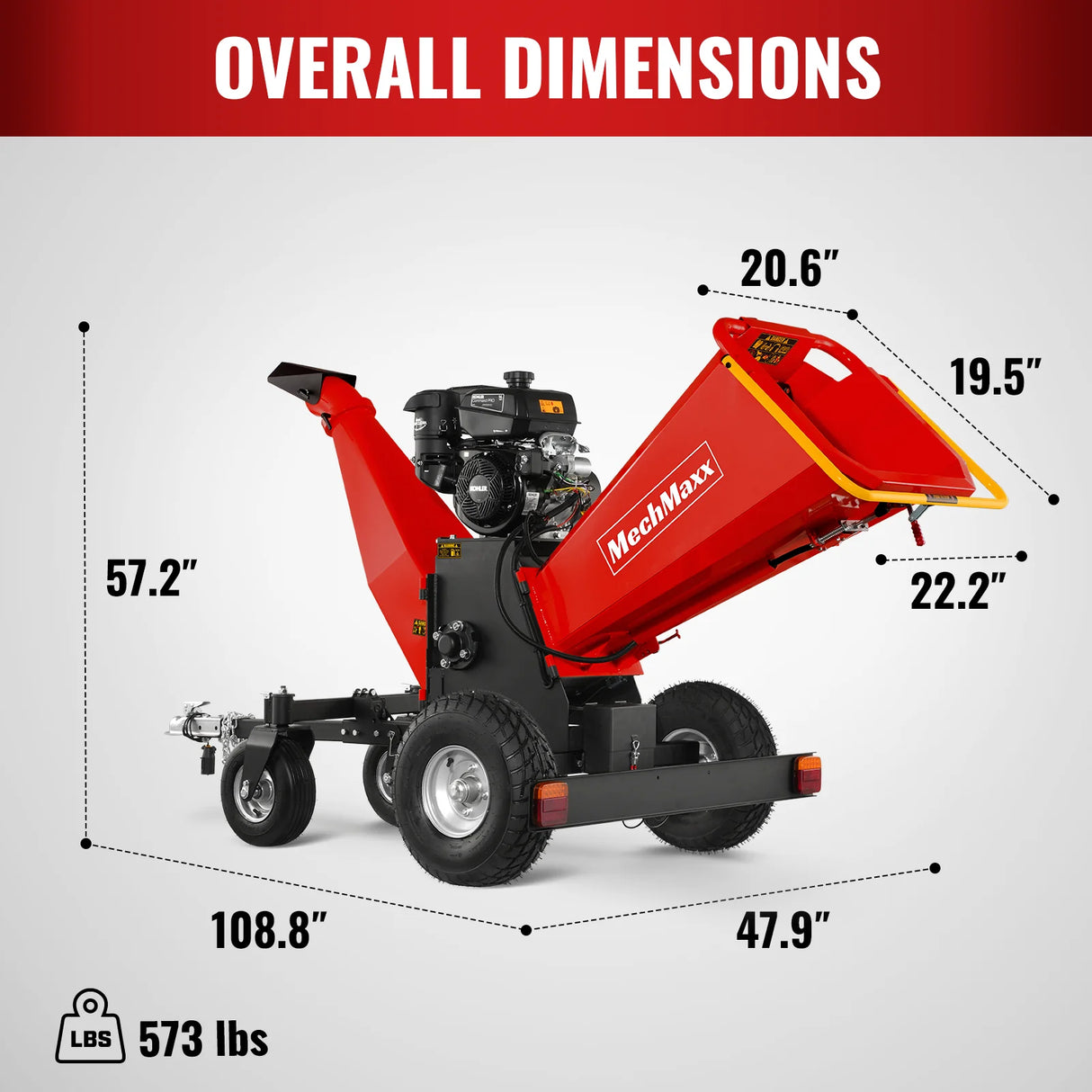 MechMaxx 6 inch KOHLER E-Start 429cc 14HP Gas Powered 4 - Wheel Drum Wood Chipper with Taillight , B150
