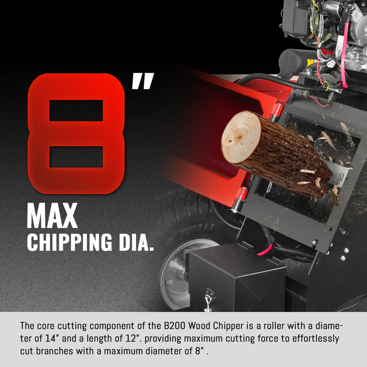 MechMaxx 8 inch HONDA E-Start 688cc 22hp Gas Powered 4 - Wheel Drum Wood Chipper with Taillight , B200