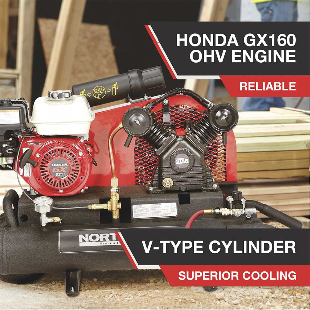 NorthStar Portable Gas Powered Air Compressor | 8-Gallon | 13.7 CFM @ 90 PSI | Honda GX160