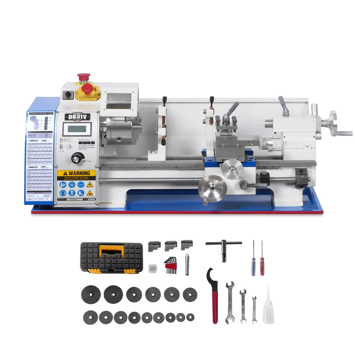 MechMaxx 1.5‘’ Spindle Bore Metal Lathe Machine 8'' x 16'' High Precision Brushless Motor Mini 1.5HP Benchtop 0-2500 RPM Variable Speed Metal Working Machine 1.5‘’ Spindle Bore Small Lathe without Stand 0831V