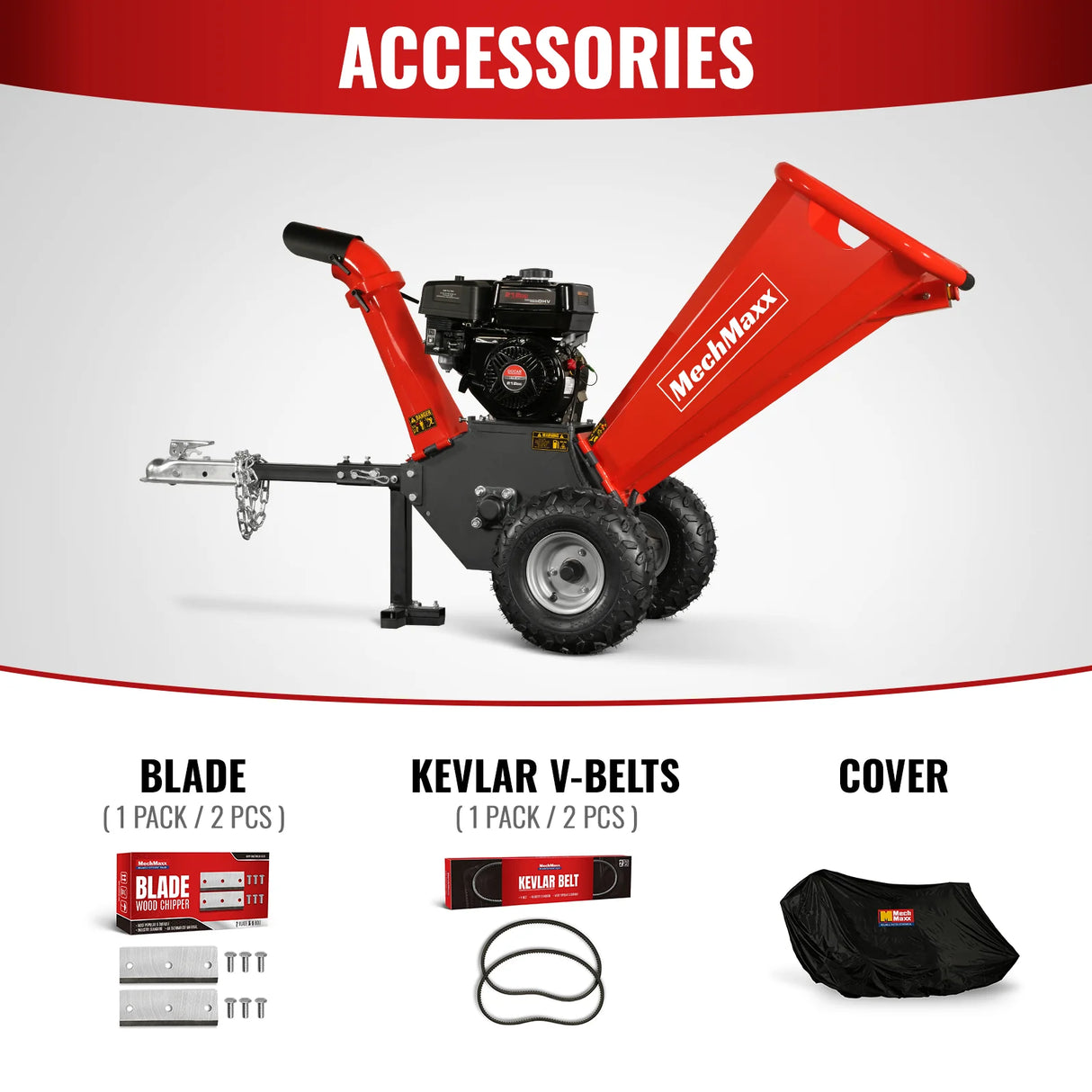MechMaxx 4 inch DUCAR 212cc 7hp Gas Engine Powered Wood Chipper with Towbar,  GS650