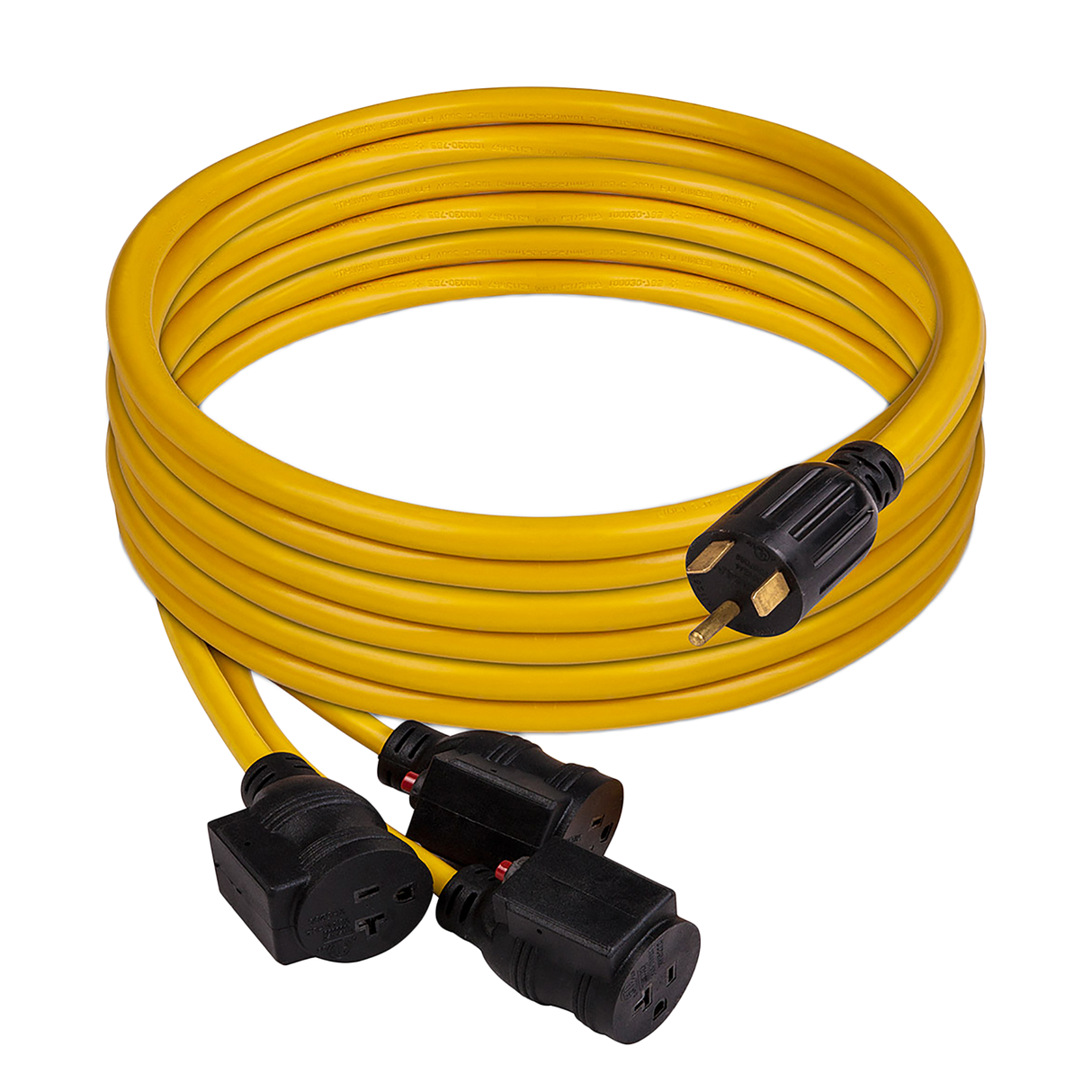 25' Heavy Duty TT-30P to (3)5-20R Portable Generator Power Cord With Storage Strap
