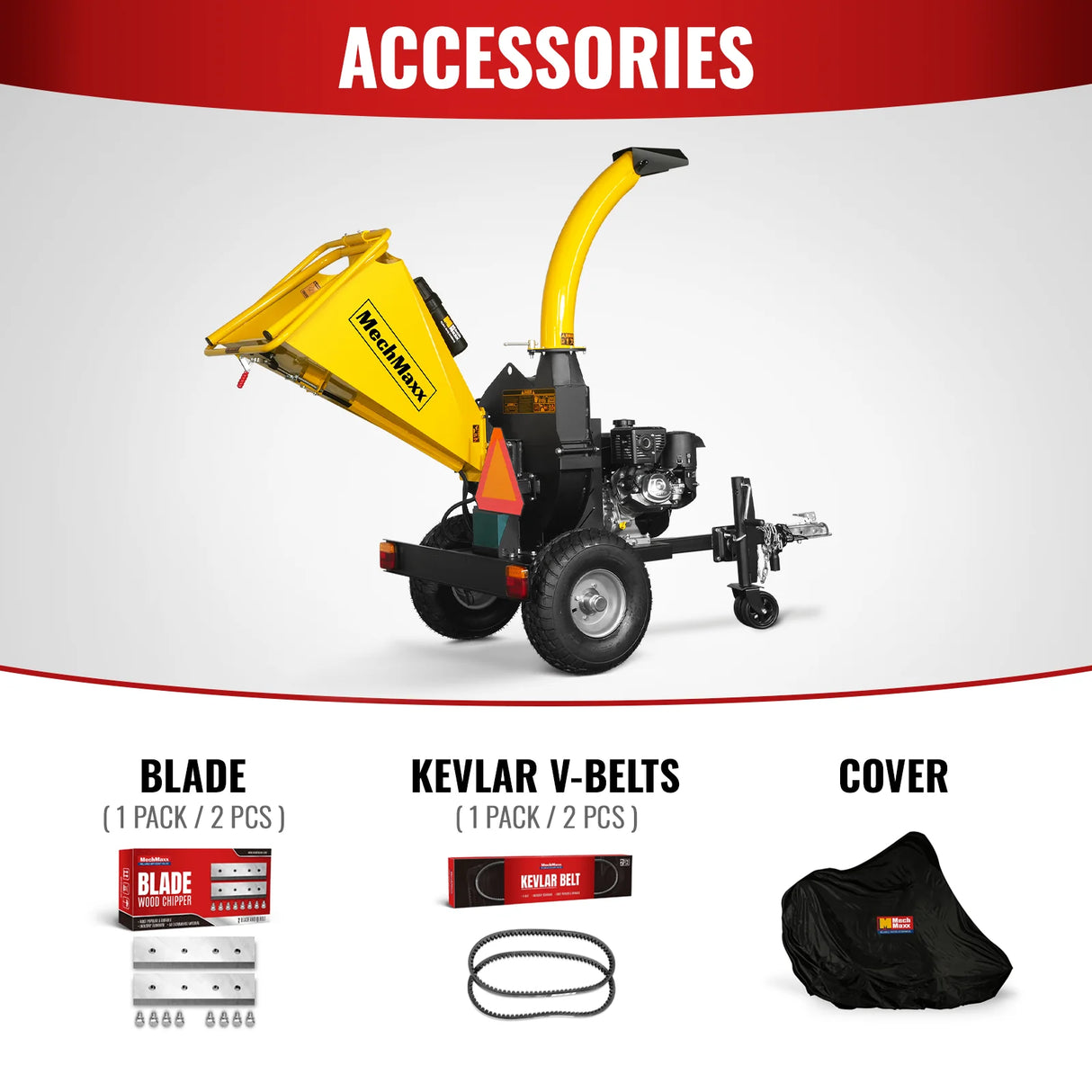 MechMaxx 5 inch E-Start KOHLER 429cc 14hp Gasoline Engine Powered Disc Wood Chipper with Taillight ,  P4205