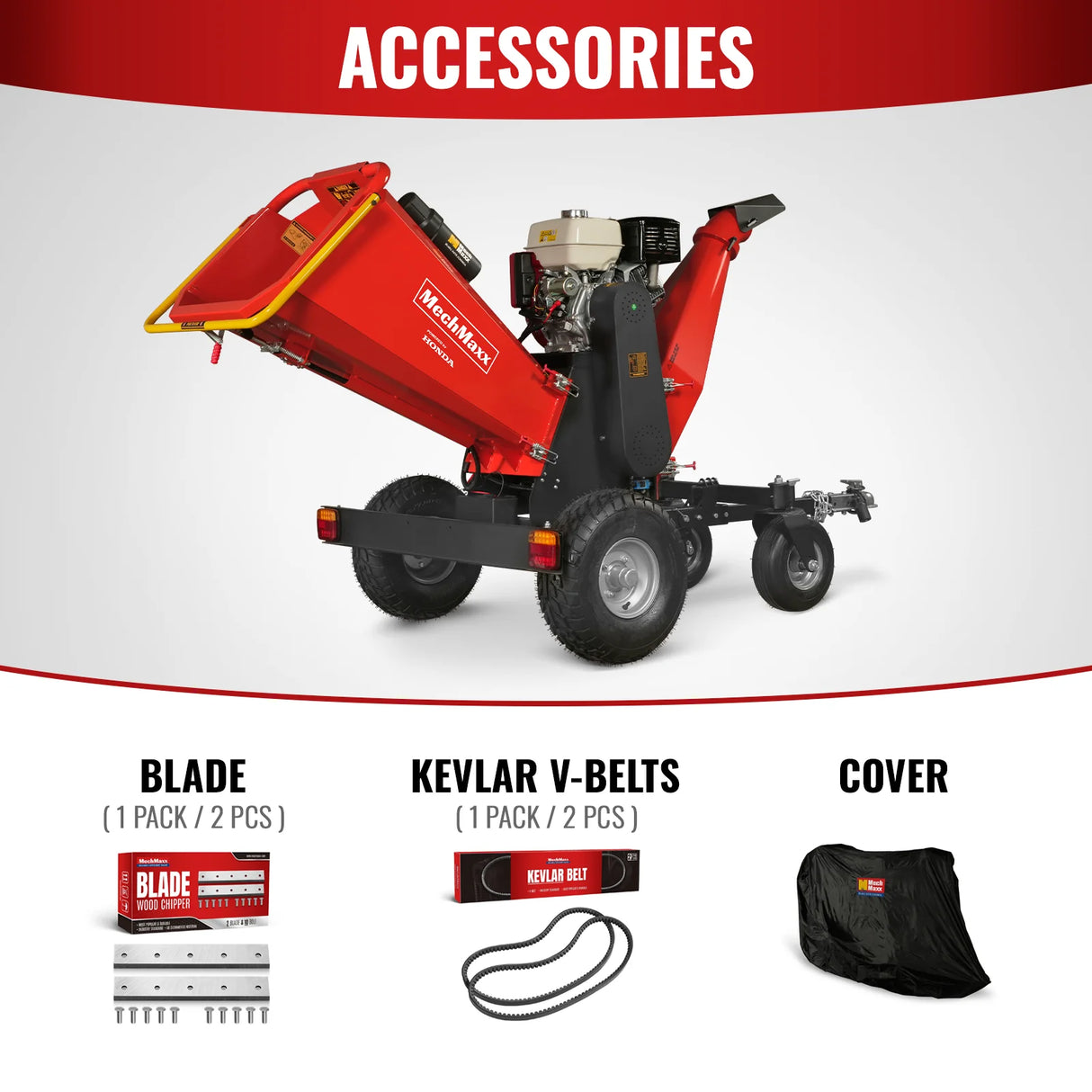 MechMaxx 6 inch HONDA E-Start Gasoline Engine Powered 4 - Wheel Drum Wood Chipper with Taillight ,  B150