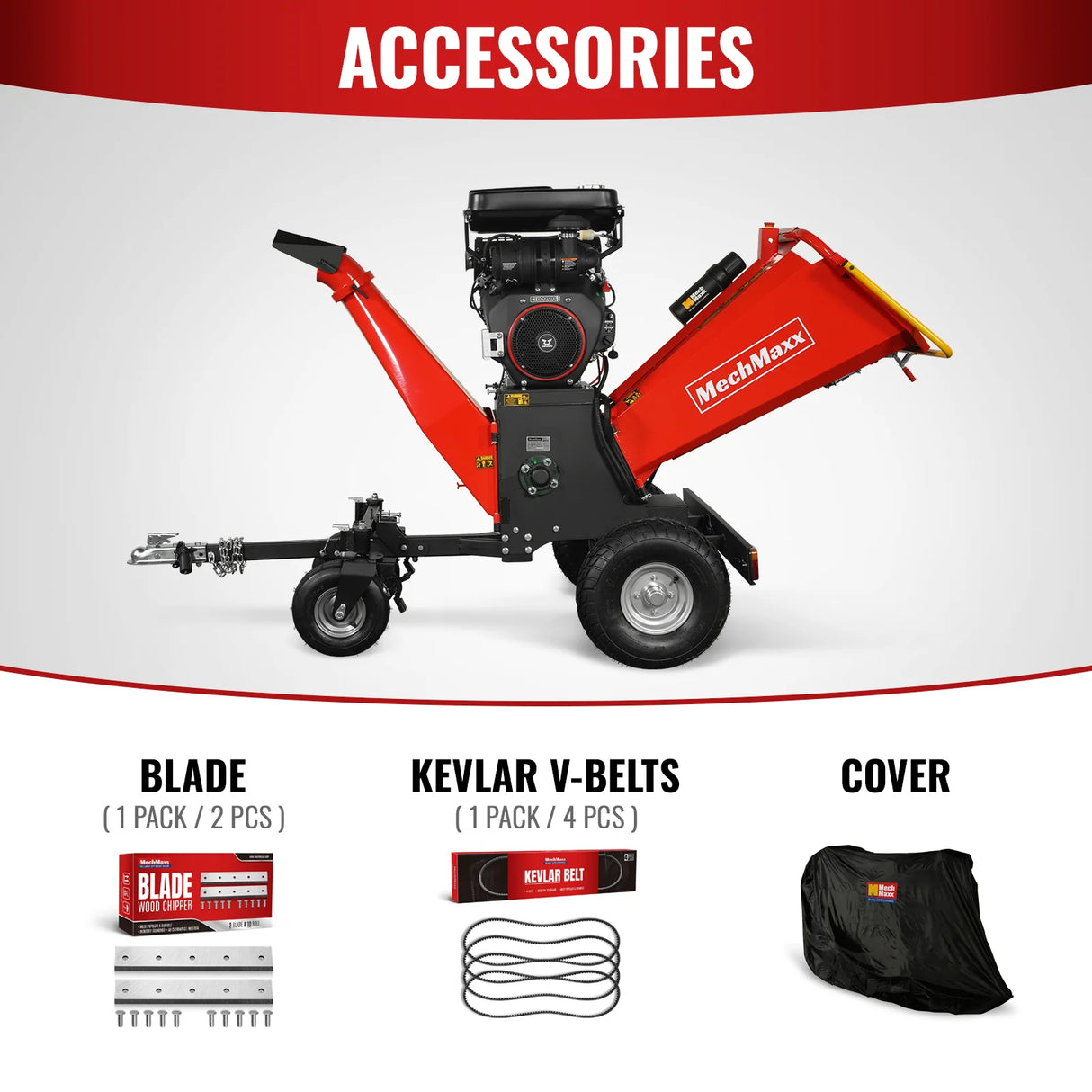 MechMaxx 8 inch ZONSEN E-Start 1000cc 35hp Gas Powered 4 - Wheel Drum Wood Chipper with Taillight ,  B200