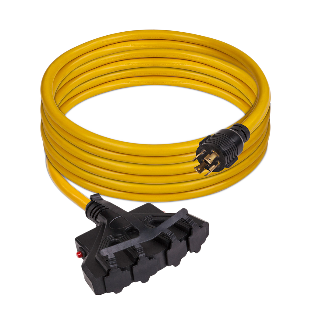 25ft  Heavy Duty L14-30P to (4) 5-20R Power Cord With Storage Strap