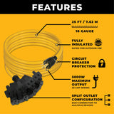 25ft  Heavy Duty L14-30P to (4) 5-20R Power Cord With Storage Strap