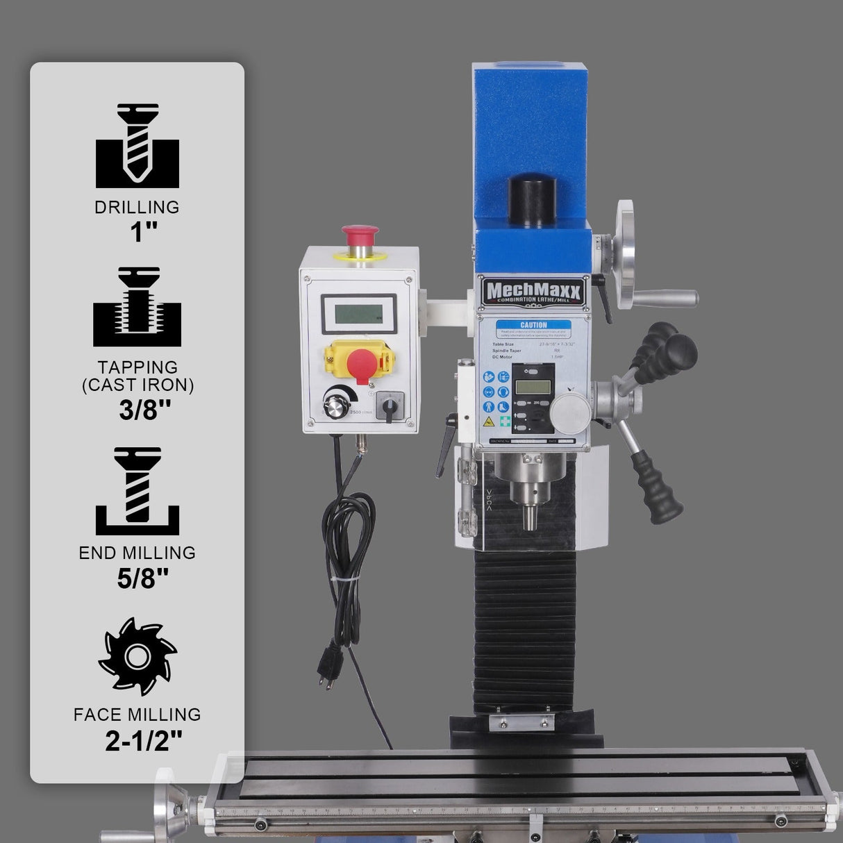 MechMaxx 2 HP 11'' x 30'' Combination Lathe Milling Drilling Machine Brushless Motor, 1.5'' Spindle Bore, 0-2000 RPM Variable Speed, High Precision Benchtop Lathe for Metalworking – Without Stand 1130VC