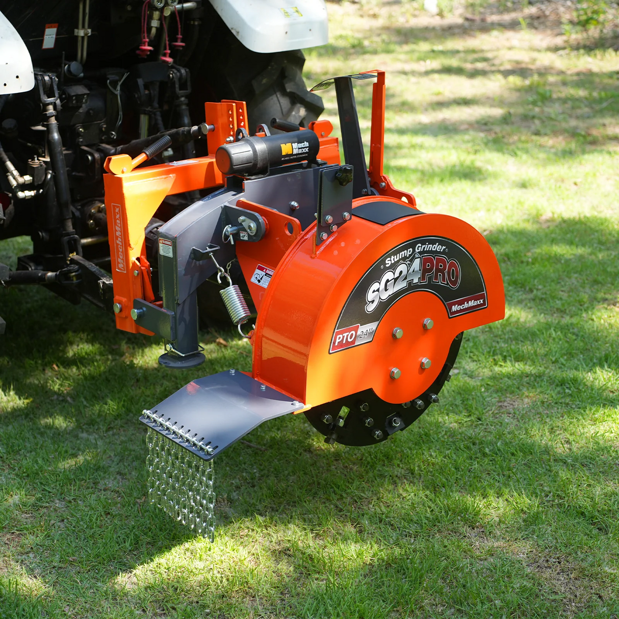 MechMaxx 3-Point PTO Stump Grinder with 34 Carbide Teeth (PTO Shaft Included with Slip Clutch), for 15-45HP Tractor, SG24PRO – Orange
