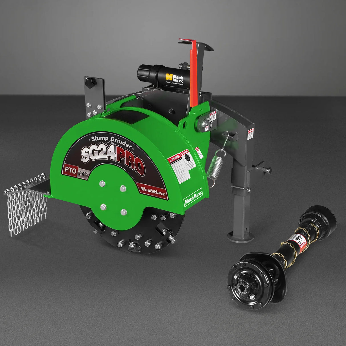 MechMaxx 3-Point PTO Stump Grinder with 34 Carbide Teeth (PTO Shaft Included with Slip Clutch), for 15-45HP Tractor, SG24PRO – Green