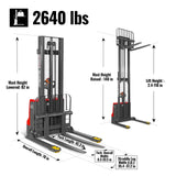 2640lbs Electric Straddle Stacker,  118" Lift,  Adjustable Legs & Forks,  F26-118SLA