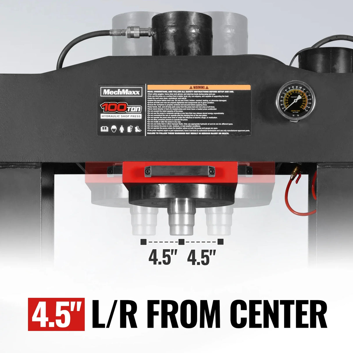 100 Ton H-Frame Air/Hydraulic Shop Press with Hand Winch,  Fully Welded Steel Frame,  Safety Guard,  Foot Pedal Control,  HSP100