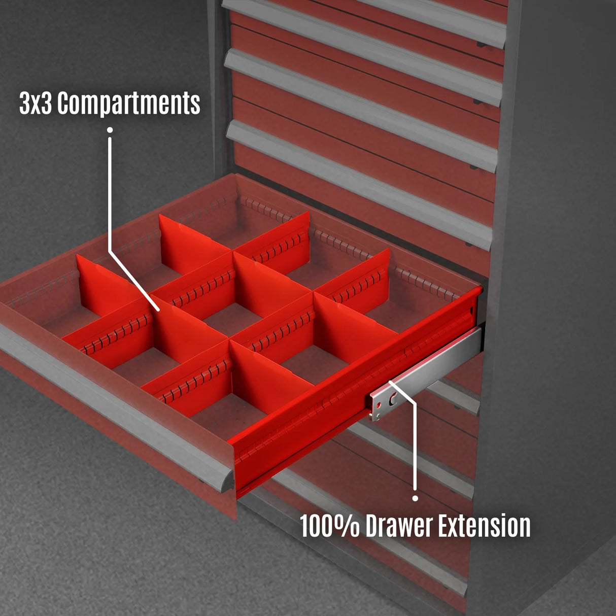 Heavy Duty Modular Drawer Cabinet - 10 Drawer,  59" H x 28.5" W x 28.5" D Tool Storage Organizer,  Steel Construction