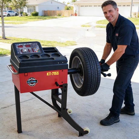 Katool KT-715S wheel balancer in shop use