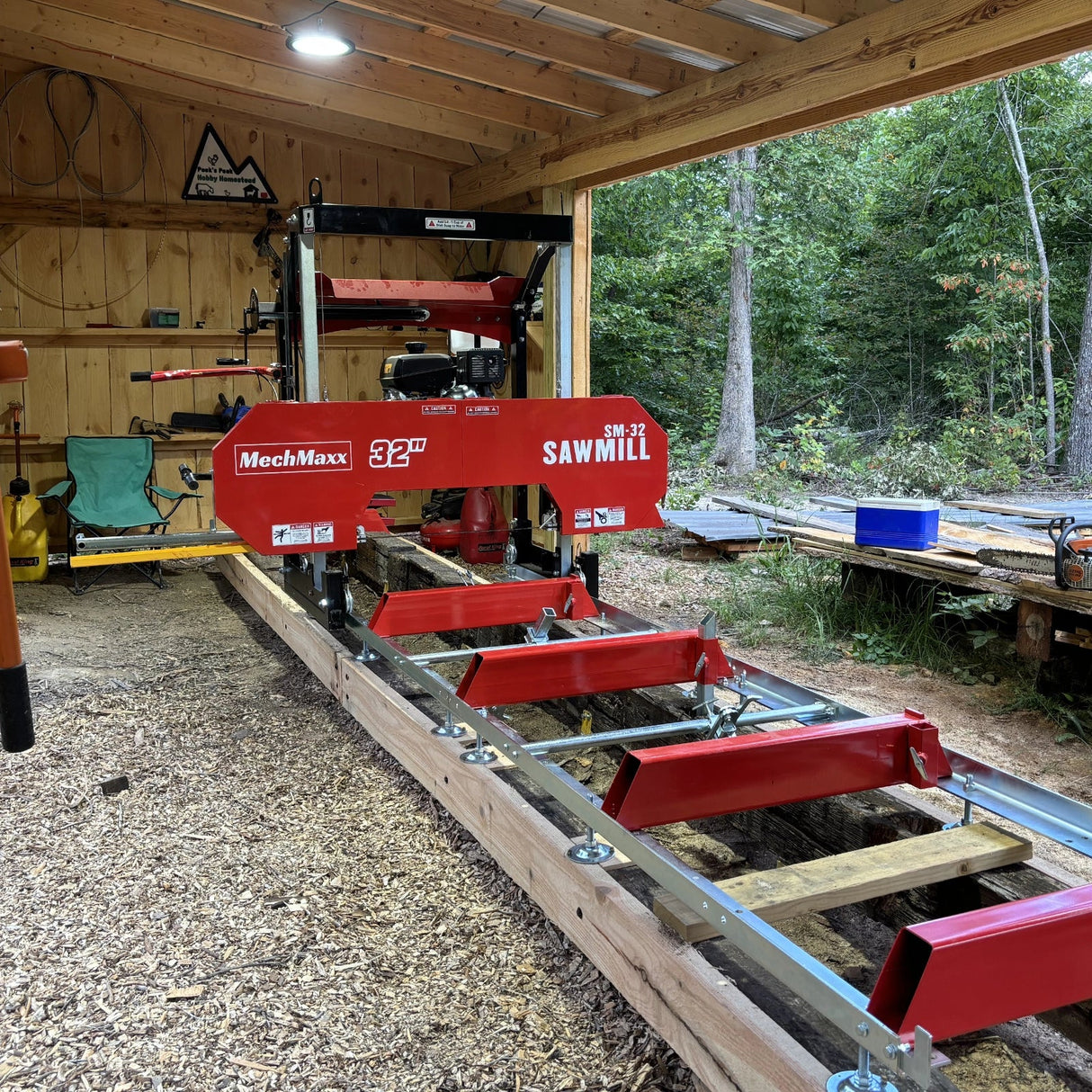 MechMaxx 32" Portable Sawmill, KOHLER CH440 429cc E-Start Gasoline Engine, 26.5" Board Width, 13' Track Length, SM-32
