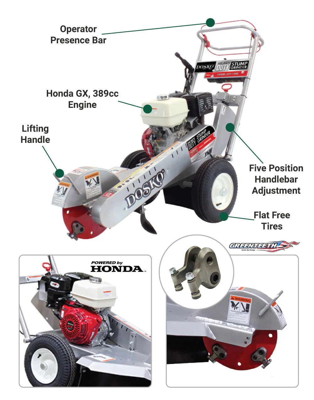 Dosko Walk-Behind Stump Grinder – Honda GX390 Engine, Greenteeth - 337-13HC