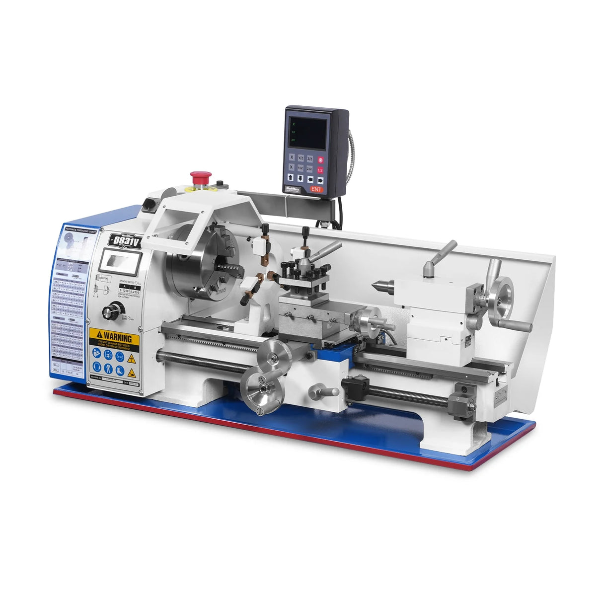 MechMaxx 1.5‘’ Spindle Bore Metal Lathe Machine with DRO 8'' x 16'' High Precision Brushless Motor Mini 1.5HP Benchtop 0-2500 RPM Variable Speed Metal Working Machine 1.5‘’ Spindle Bore Small Lathe without Stand 0831VD