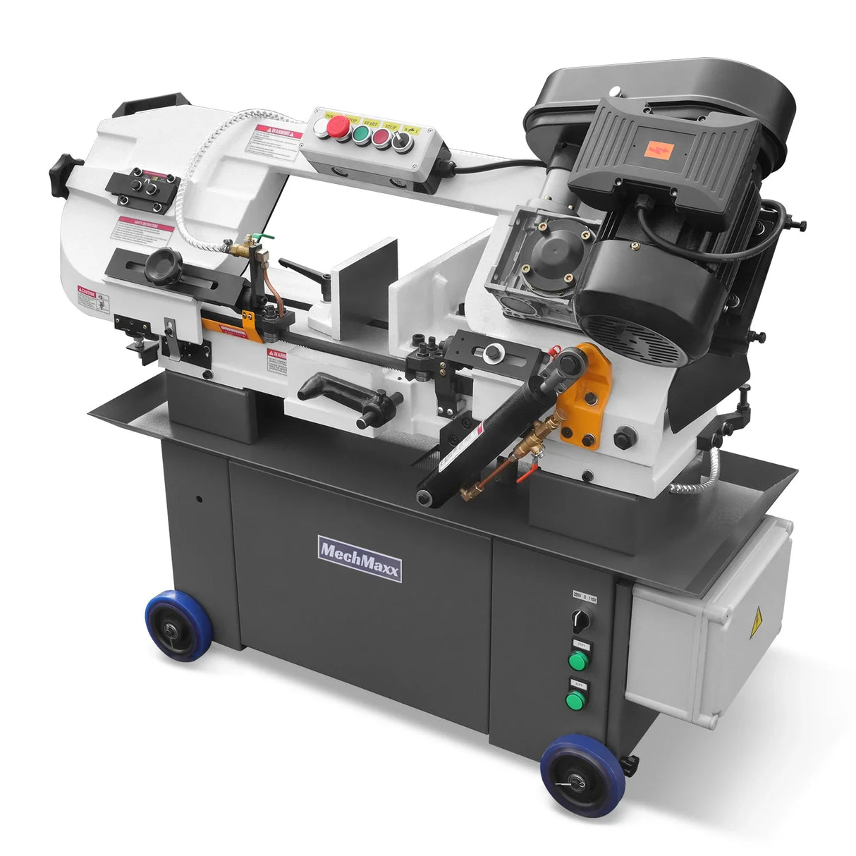 MechMaxx 7" x 12" Metal Band Saw, 1.5 HP 115V/230V Dual Voltage 4-Speed Horizontal Vertical Bandsaw with Hydraulic Downfeed, Coolant System & Adjustable Angle Cutting for Steel, Aluminum, Pipe & Structural Metal BS-712N
