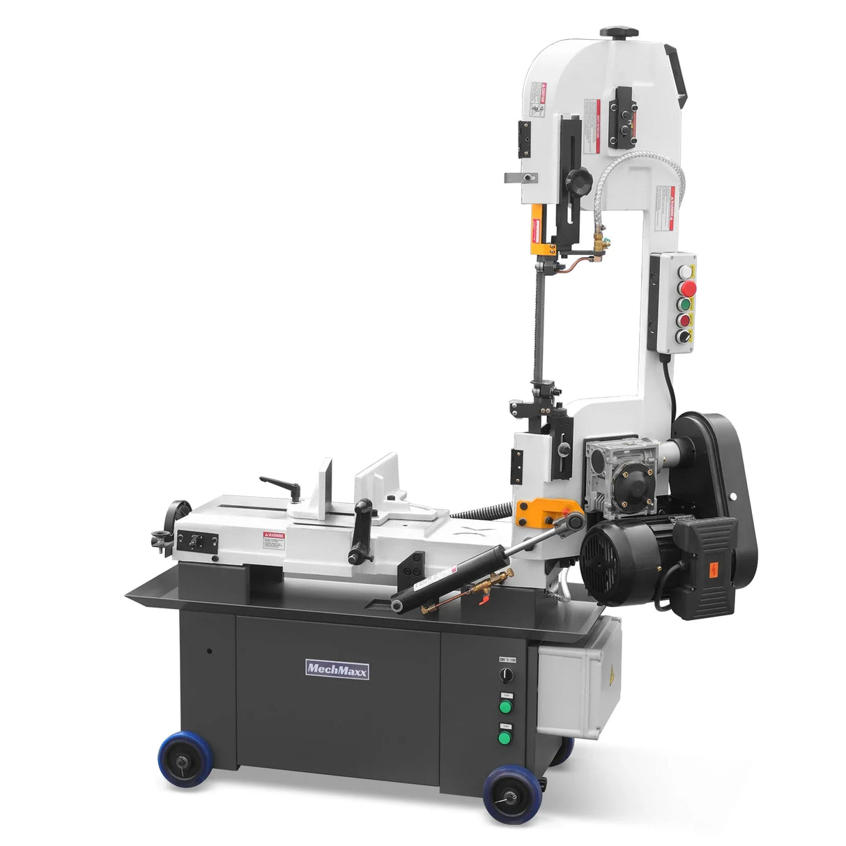 MechMaxx 7" x 12" Metal Band Saw, 1.5 HP 115V/230V Dual Voltage 4-Speed Horizontal Vertical Bandsaw with Hydraulic Downfeed, Coolant System & Adjustable Angle Cutting for Steel, Aluminum, Pipe & Structural Metal BS-712N