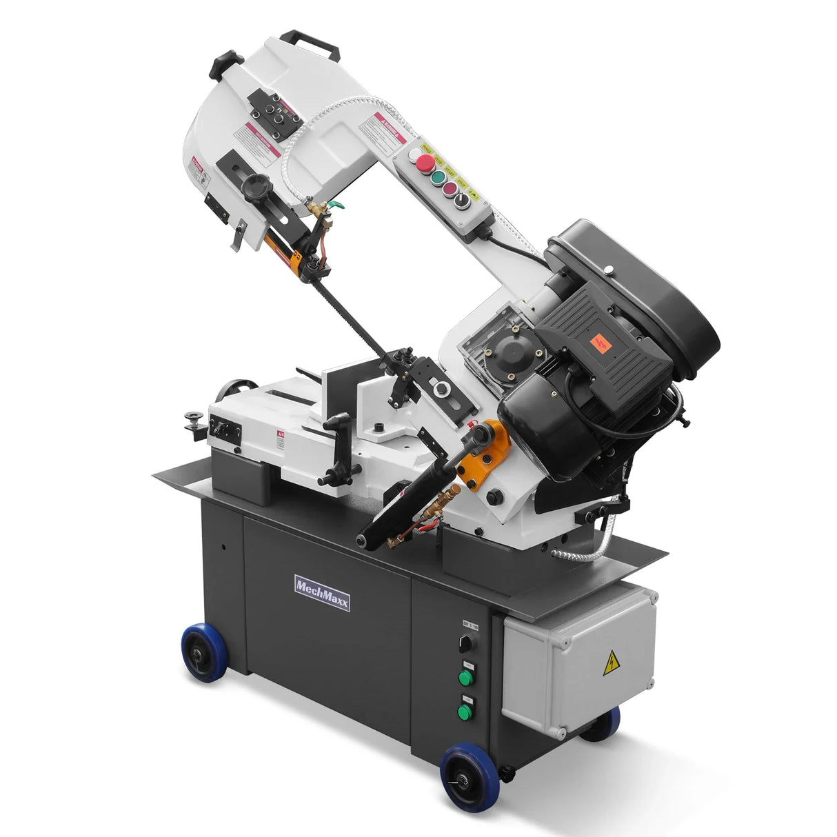 MechMaxx 7" x 12" Metal Band Saw, 1.5 HP 115V/230V Dual Voltage 4-Speed Horizontal Vertical Bandsaw with Hydraulic Downfeed, Coolant System & Adjustable Angle Cutting for Steel, Aluminum, Pipe & Structural Metal BS-712N
