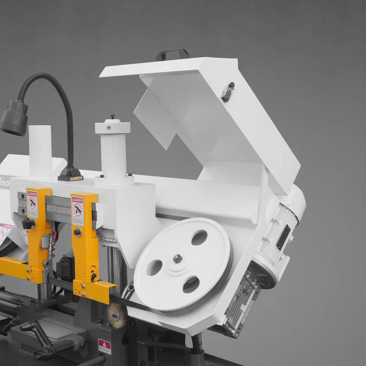 MechMaxx 8 Inch 7-7/8" x 7-7/8" Capacity Double Column Horizontal Metal Cutting Band Saw, Vertical Lifting, Gearbox Driven Two-Speed Motor, Hydraulic Feed, Manual Clamping, Coolant System Industrial Bandsaw GH4220
