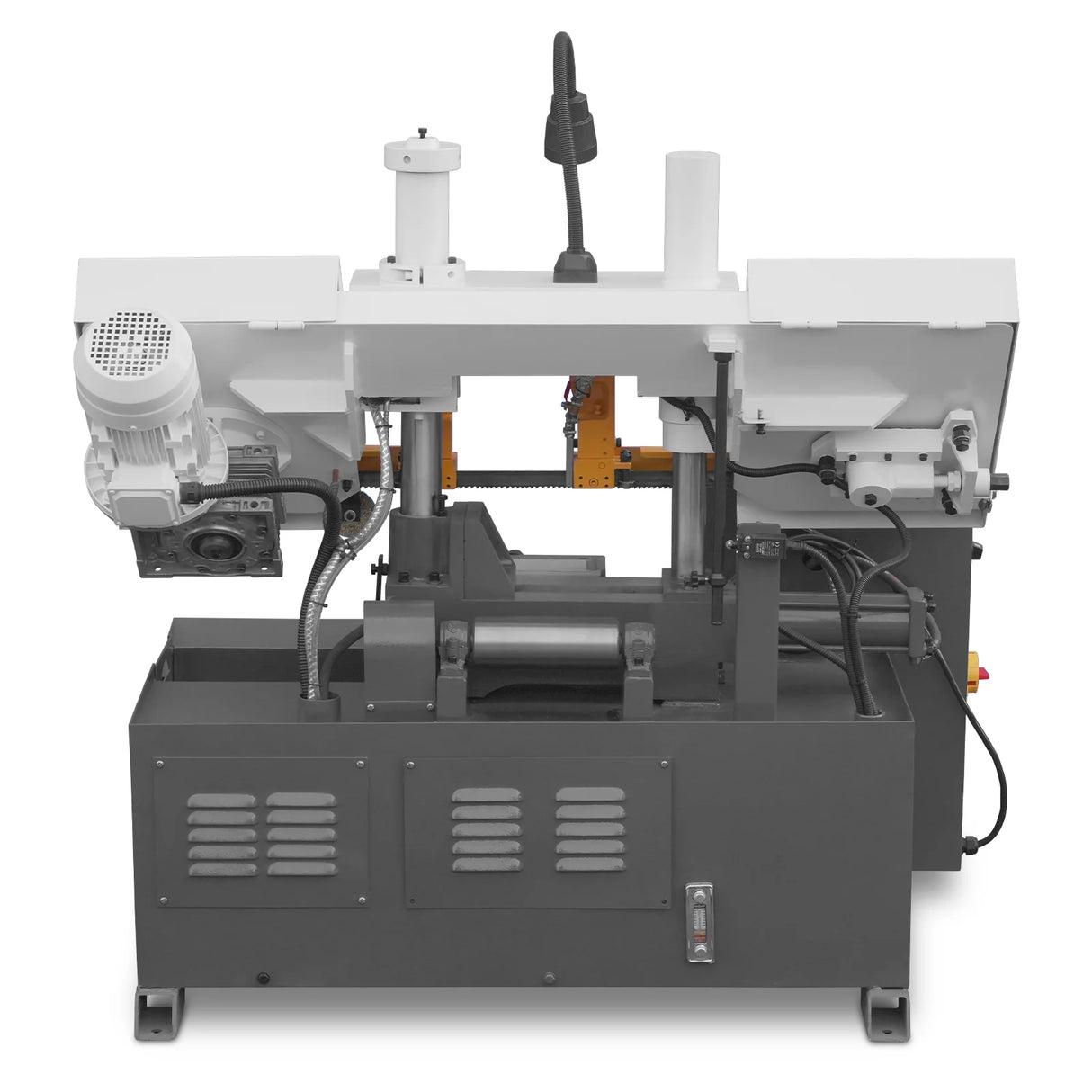 MechMaxx 8 Inch 7-7/8" x 7-7/8" Capacity Double Column Horizontal Metal Cutting Band Saw, Vertical Lifting, Gearbox Driven Two-Speed Motor, Hydraulic Feed, Manual Clamping, Coolant System Industrial Bandsaw GH4220