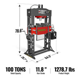 100 Ton H-Frame Electric Hydraulic Shop Press with Hand Winch, 110V Motor, Fully Welded Steel Frame, Safety Guard, HSP100E