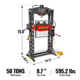 50 Ton H-Frame Air/Hydraulic Shop Press with Hand Winch & Press Pin Kit,  Fully Welded Steel Frame,  Safety Guard,  Foot Pedal Control,  HSP50