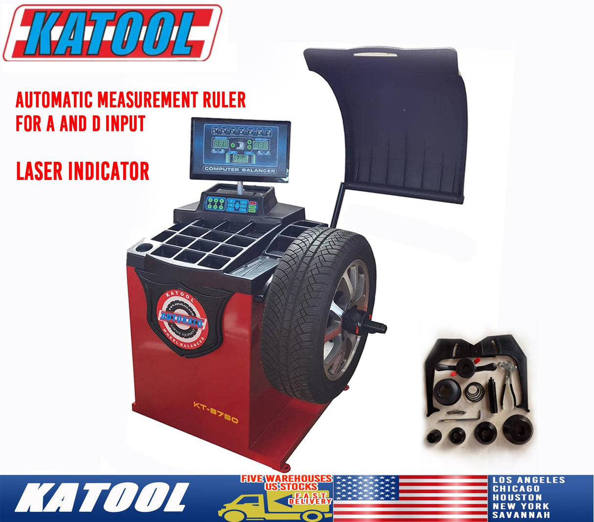 Katool KT-B750 wheel balancer with wheel hood and automatic measurement ruler