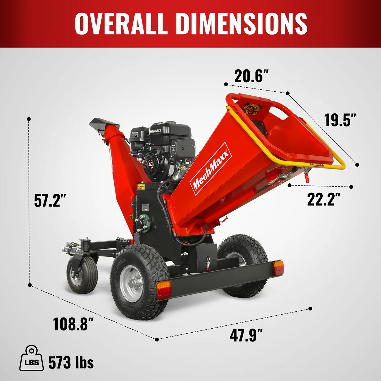 MechMaxx 6 inch ZONSEN E-Start 459cc 15hp Gas Powered 4 - Wheel Drum Wood Chipper with Taillight ,  B150