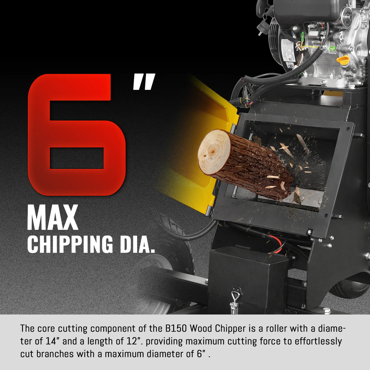 MechMaxx 6 inch E-start Zonsen 420cc 13.4hp Gas Powered 4 - Wheel Drum Wood Chipper with Taillight ,  B150